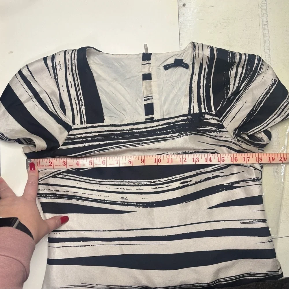 Banana Republic Size 8 Silk Sheath Black Brushstroke Stripe Cap Sleeve Career
